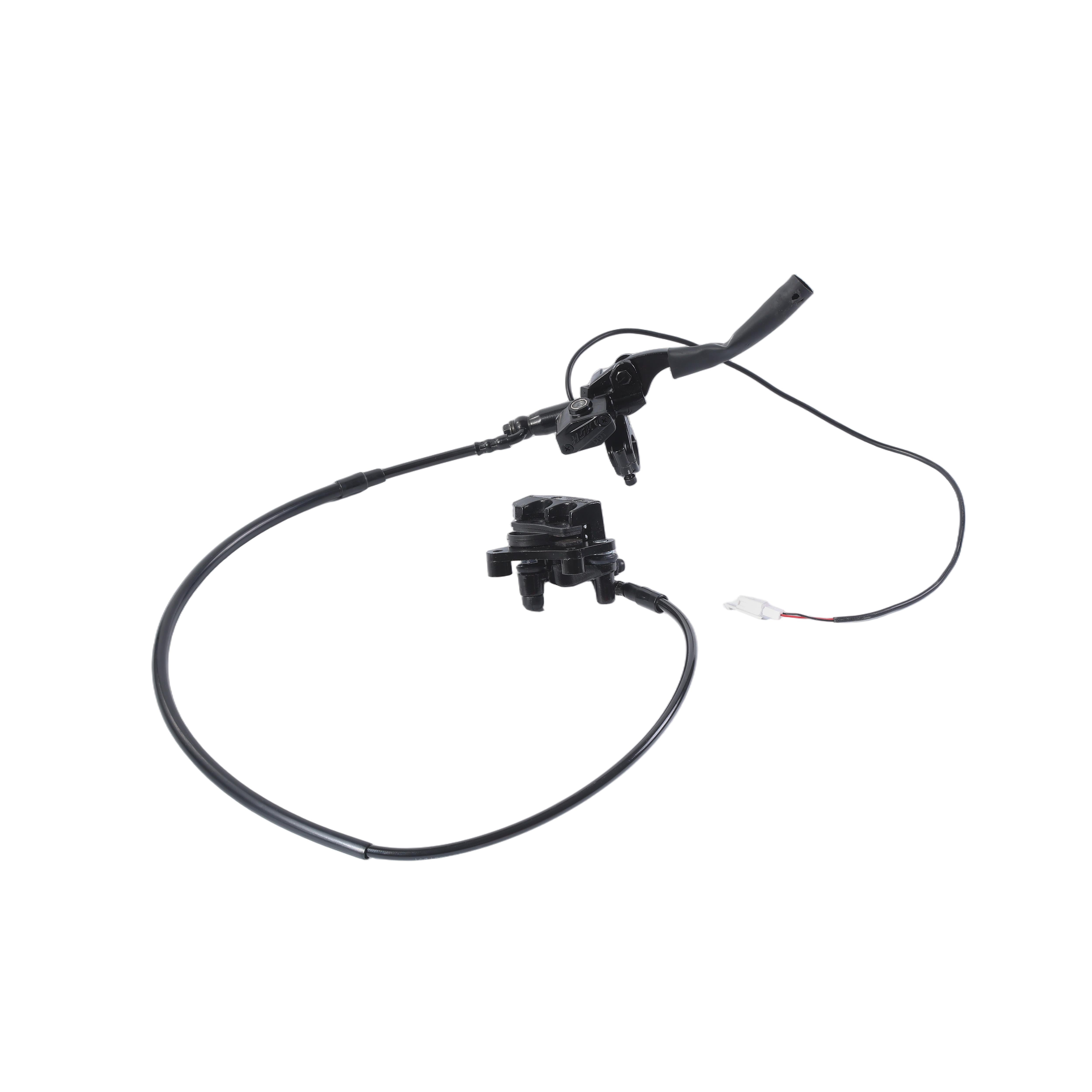 D Series hydraulic disc brake system with black lever, hose, and caliper for motorcycles