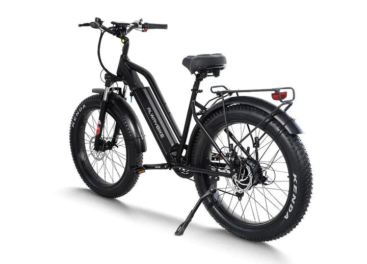 CEMOTO EBIKE AEB31A | City Commuter e-bikes - Black fat tire electric bike with rear rack, fenders, and step-through frame