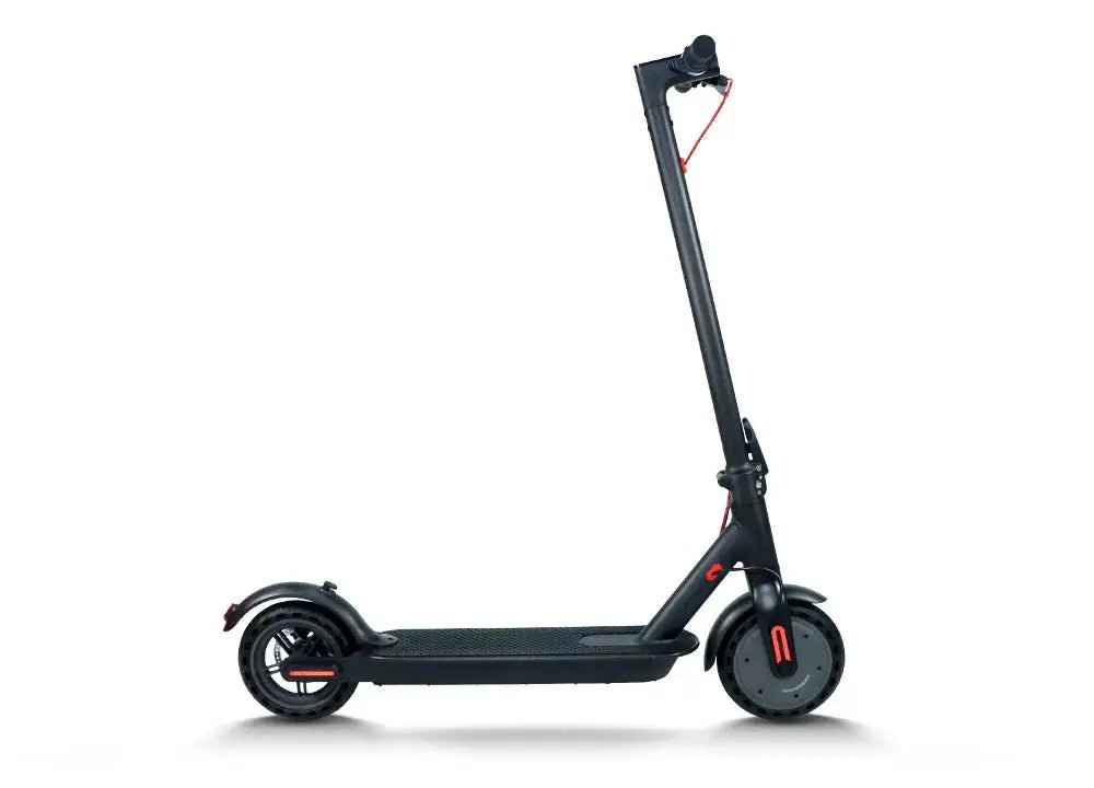 Cemoto S05 | Classic Digital Electric Scooter 350W, 35KM Range, Foldable for Adults - Black foldable electric scooter with tall handlebar, dual wheels and red accents