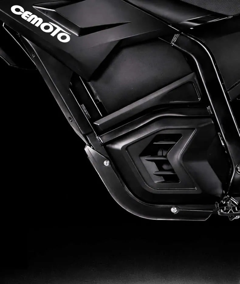 Close-up of the CEMOTO D03 Pro battery enclosure and unchanged body panels